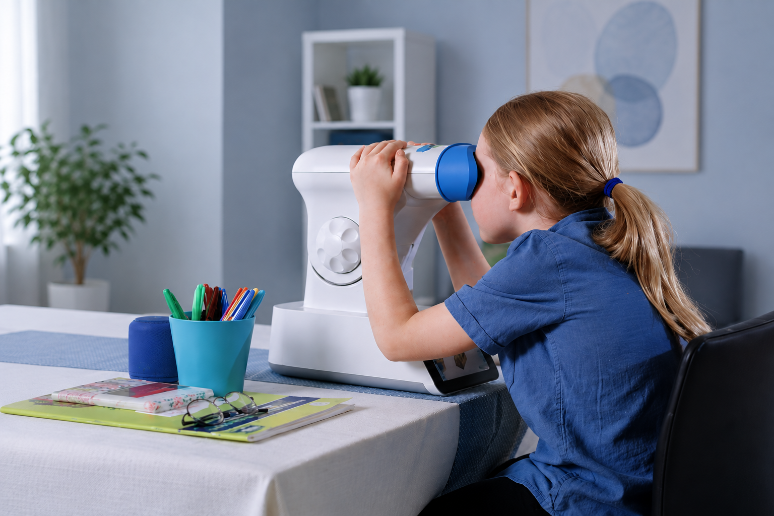 Child using a red light therapy device for myopia control